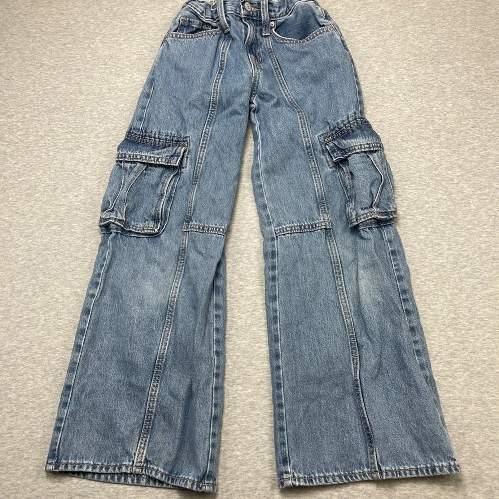 Old Navy Jeans Kids 10 Baggy High Rise Light Wash Cargo Built-In Tough EUC